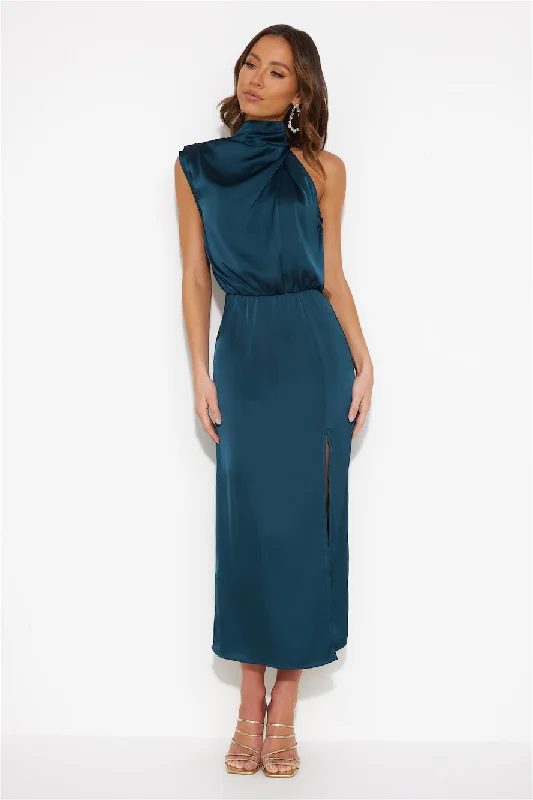 All For Passion Satin Maxi Dress Teal