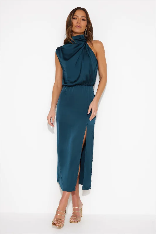 All For Passion Satin Maxi Dress Teal