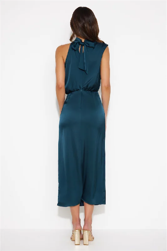 All For Passion Satin Maxi Dress Teal