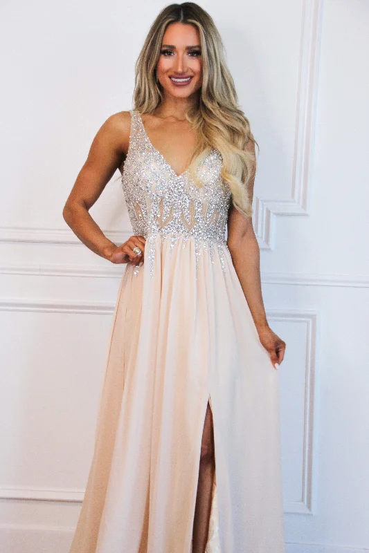 Beaded With Love Formal Dress: Champagne