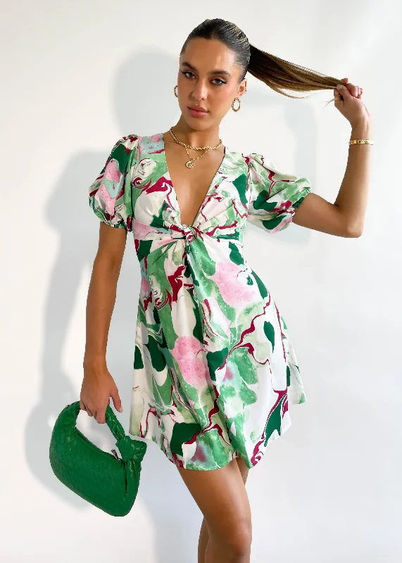 Anna Mini Dress - Green Swirl