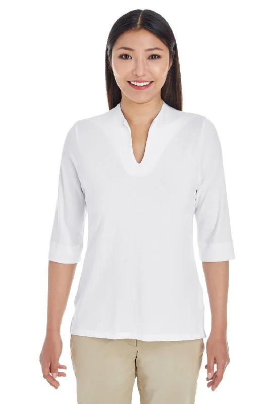 Devon & Jones Womens Perfect Fit 3/4 Sleeve Polo Shirt - White - Closeout