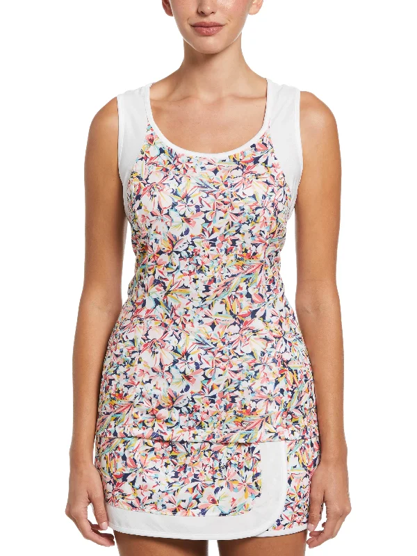 Women's Floral Printed Racerback Tennis Tank Top with Mesh Inserts