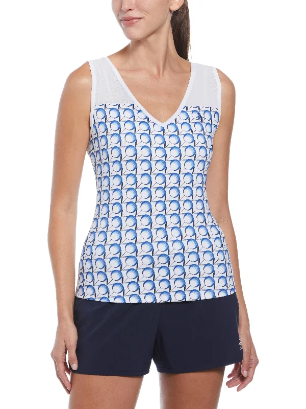 Women's Tennis Print V-Neck Tank Top