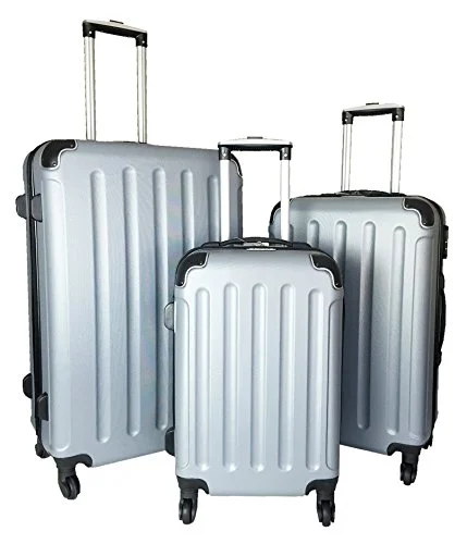 3 Pc Luggage Set Hardside Rolling 4Wheel Spinner Upright Carryon Travel Abs Silver