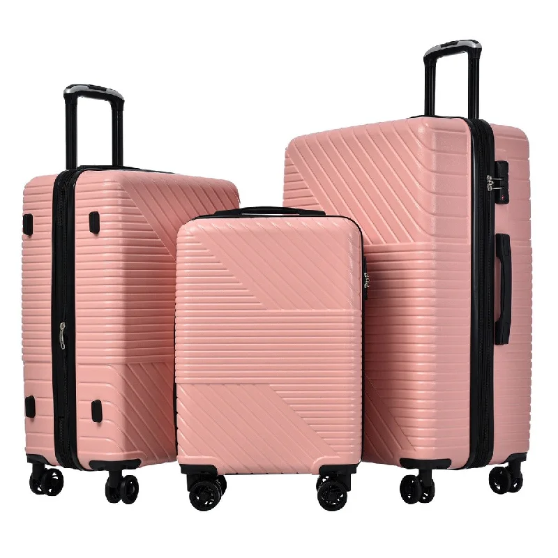 3-Piece ABS Luggage Travel Sets, Expandable Lightweight Hardshell Suitcase