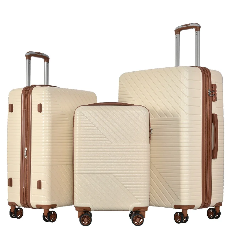 3-Piece ABS Luggage Travel Sets w/ Double Spinner 8 Wheels and TSA Lock, Expandable Lightweight Hardshell Suitcase, Brown white 3-Piece ABS Luggage Travel Sets w/ Double Spinner 8 Wheels and TSA Lock, Expandable Lightweight Hardshell Suitcase, Brown white