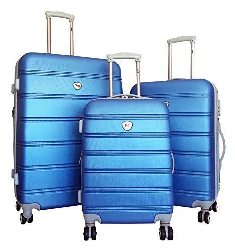3Pc Luggage Set Suitcase Hardside Rolling 4Wheel Spinner Upright Carryon Travel Blue 3Pc Luggage Set Suitcase Hardside Rolling 4Wheel Spinner Upright Carryon Travel Blue