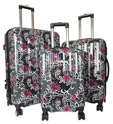 3Pc Luggage Set Suitcase Travel Hardside Rolling 4Wheel Spinner Carryon Pink Flowers 3Pc Luggage Set Suitcase Travel Hardside Rolling 4Wheel Spinner Carryon Pink Flowers
