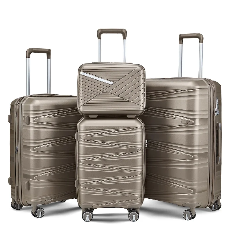 4 Piece Luggage Sets Hard Shell Lightweight Expandable Suitcase - Champagne