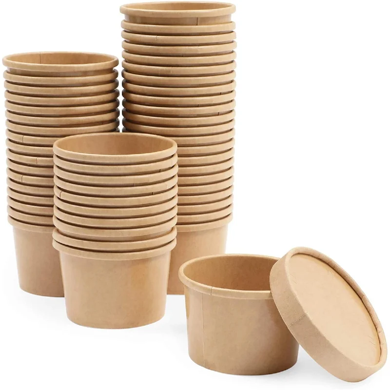 8 oz To Go Soup Containers with Lids, Disposable Paper Bowls (50 Pack) - Orange