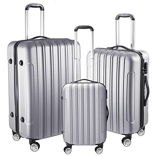 Aw 3 Piece Luggage Set 20" 24" 28" Silver Rolling Travel Case Lockable Abs Suitcase Trip Aw 3 Piece Luggage Set 20" 24" 28" Silver Rolling Travel Case Lockable Abs Suitcase Trip