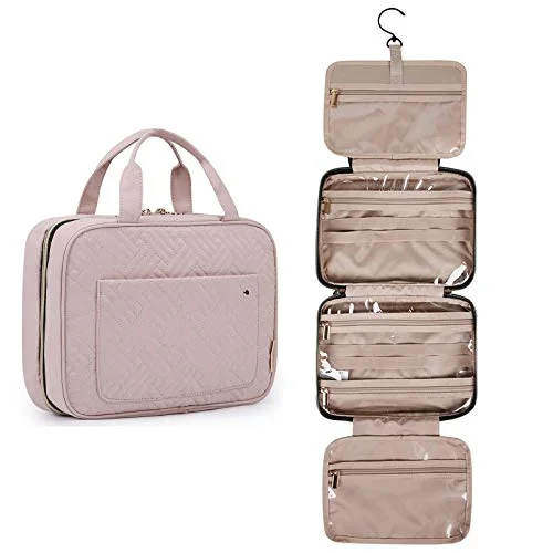 BAGSMART Toiletry Bag Travel Bag with hanging hook, Water-resistant Makeup Cosmetic Bag Travel Organizer for Accessories, Shampoo, Full Sized Container, Toiletries, Soft Pink BAGSMART Toiletry Bag Travel Bag with hanging hook, Water-resistant Makeup Cosmetic Bag Travel Organizer for Accessories, Shampoo, Full Sized Container, Toiletries, Soft Pink