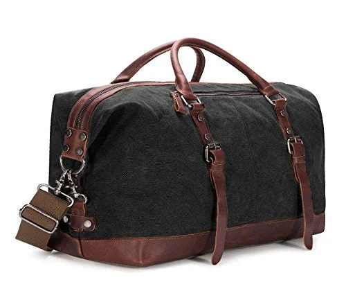 BAOSHA Oversized Canvas PU Leather Travel Tote Duffel Bag Weekender Overnight Bag (Black) BAOSHA Oversized Canvas PU Leather Travel Tote Duffel Bag Weekender Overnight Bag (Black)