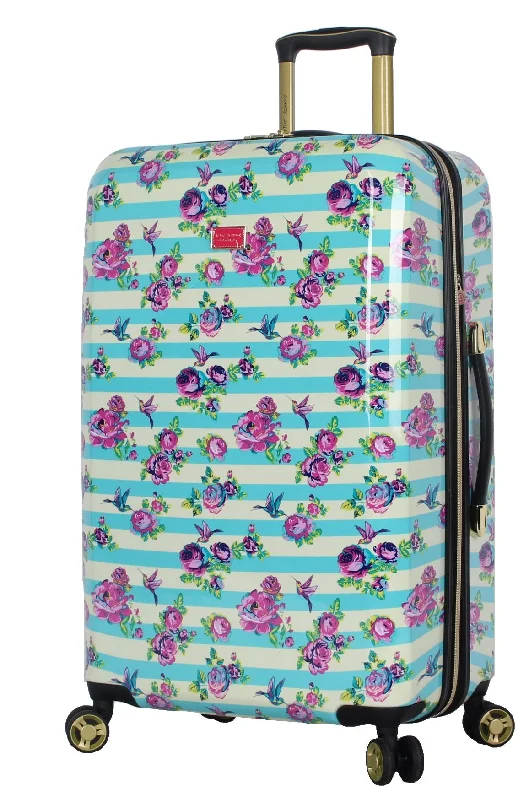 Betsey Johnson 26 Inch Checked Luggage Collection - Expandable Scratch Resistant (ABS + PC) Hardside Suitcase - Designer Lightweight Bag with 8-Rolling Spinner Wheels (Stripe Floral Hummingbird) Betsey Johnson 26 Inch Checked Luggage Collection - Expandable Scratch Resistant (ABS + PC) Hardside Suitcase - Designer Lightweight Bag with 8-Rolling Spinner Wheels (Stripe Floral Hummingbird)