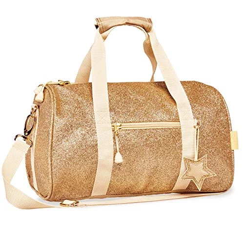 Bixbee Small Kids Duffle Bag, Dance Bag & Travel Bag for Sports, Gymnastics and Ballet with Zipper, Pockets, and Flake-Resistant Glitter Design - Dance Bag for Girls & Boys in Sparkalicious Gold Bixbee Small Kids Duffle Bag, Dance Bag & Travel Bag for Sports, Gymnastics and Ballet with Zipper, Pockets, and Flake-Resistant Glitter Design - Dance Bag for Girls & Boys in Sparkalicious Gold