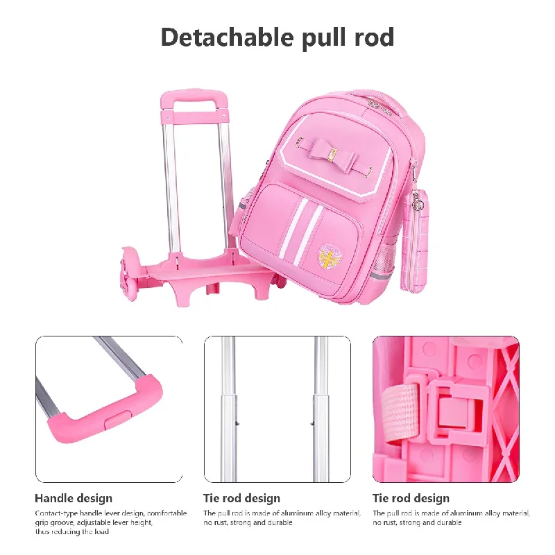 Bow Princess Backpack Primary School Bag Trolley Bag with Handbag