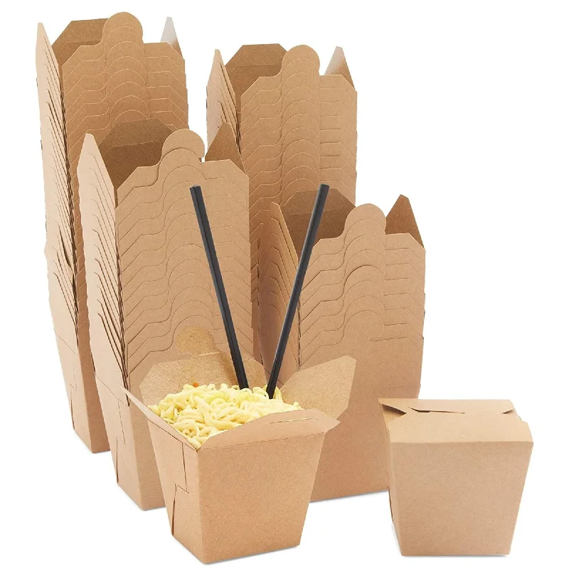 Chinese Take Out Boxes, Kraft Brown to-Go Food Containers (16 oz, 60 Pack) - Orange