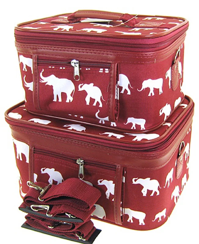 Elephant Print 2 Piece Train Case Cosmetic Set Travel Toiletry Luggage (Burgundy Red) Elephant Print 2 Piece Train Case Cosmetic Set Travel Toiletry Luggage (Burgundy Red)