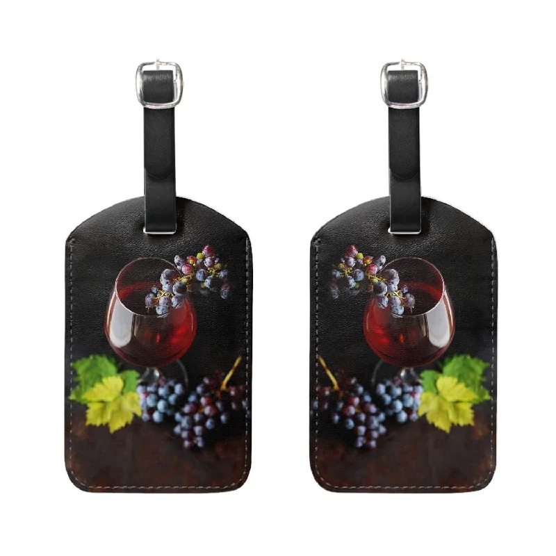 Glass Grape Wine Leather Luggage Bag Tag with Privacy Label Flap for Travel Suitcase Baggage Luggage Glass Grape Wine Leather Luggage Bag Tag with Privacy Label Flap for Travel Suitcase Baggage Luggage