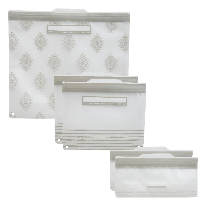 Kitchen Details 5 Piece Set Reusable Gallon, Sandwich, and Snack Bags - Silver