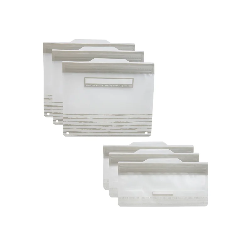 Kitchen Details 6 Piece Set Reusable Sandwich and Snack Bags - Silver