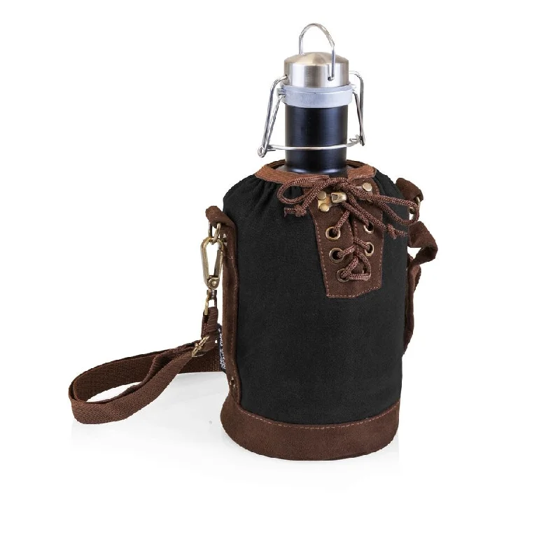 LEGACY® Insulated Black & Brown Growler Tote with 64-oz. Matte Black Stainless Steel Growler