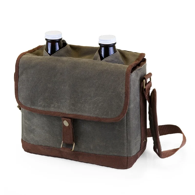 LEGACY® Insulated Double Growler Tote with 64-oz. Glass Growlers, (Waxed Canvas)