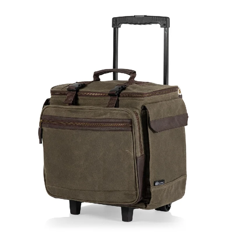Legacy Somm 12 Bottle Insulated Wine Bag with Rolling Cart, (Khaki Green with Brown Accents)