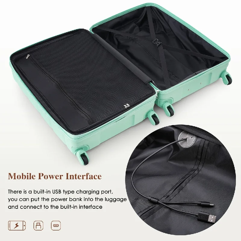 Luggage 3-Piece Set Suitcase Spinner Hardshell Lightweight TSA Lock w/ USB Port & Cup Holder