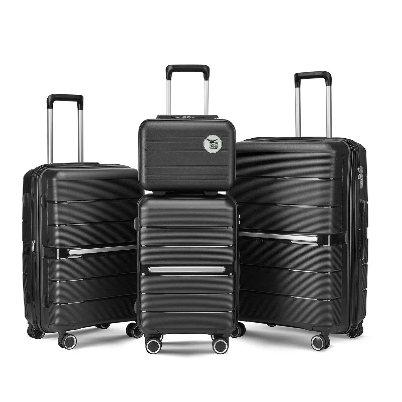Luggage 4 Piece Set, PP Expandable Hardside Lightweight Luggage Set Clearance Suitcases (14/20/24/28) Black Luggage 4 Piece Set, PP Expandable Hardside Lightweight Luggage Set Clearance Suitcases (14/20/24/28) Black