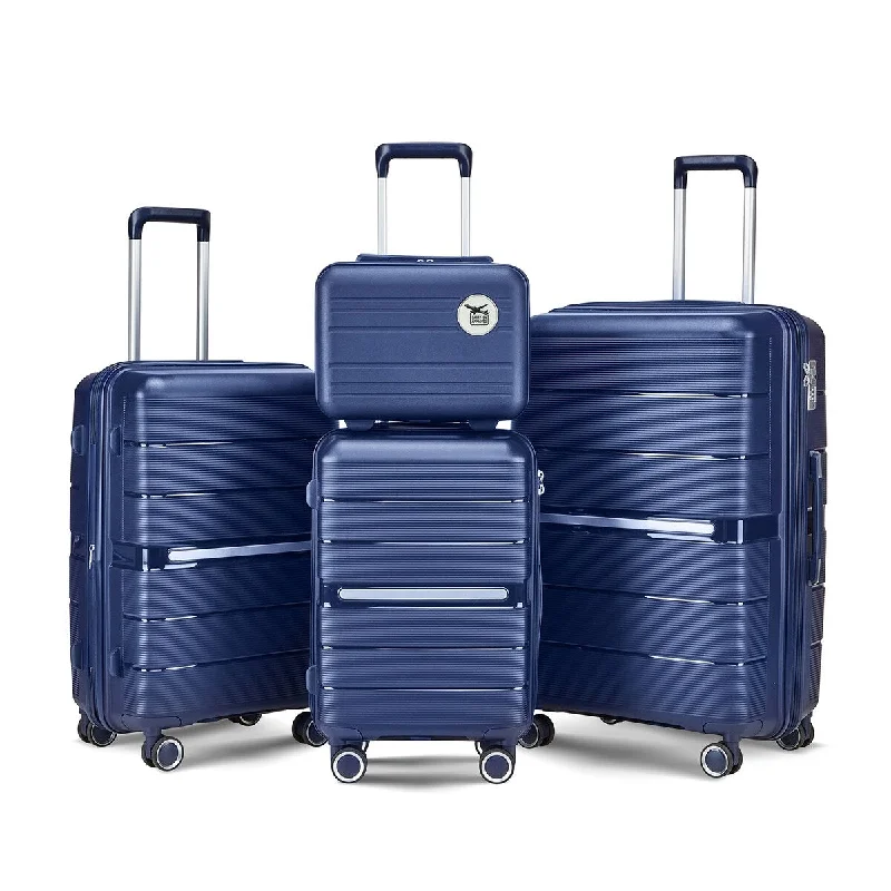 Luggage 4 Piece Set, PP Expandable Hardside Lightweight Luggage Set Clearance Suitcases (14/20/24/28) Navy Blue Luggage 4 Piece Set, PP Expandable Hardside Lightweight Luggage Set Clearance Suitcases (14/20/24/28) Navy Blue
