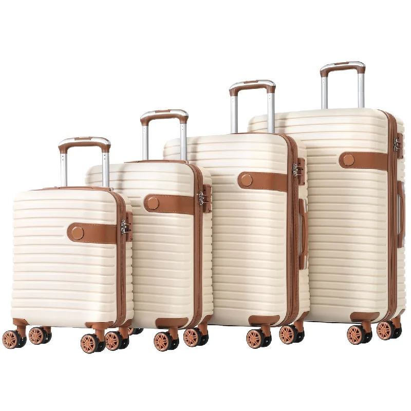 Luggage 4 Piece Set Suitcase Spinner Hardshell Lightweight TSA Lock - Cream