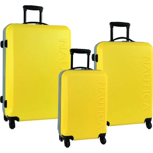 Nautica Luggage Ahoy 3 Piece Hardside Spinner Outer Shell Set, Yellow/Silver, One Size Nautica Luggage Ahoy 3 Piece Hardside Spinner Outer Shell Set, Yellow/Silver, One Size