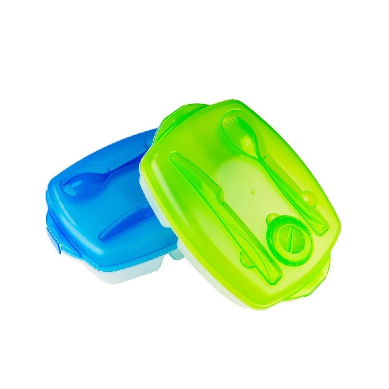 Pack of 2 Plastic Bento Lunch Box Set Food Storage Containers With Utensils