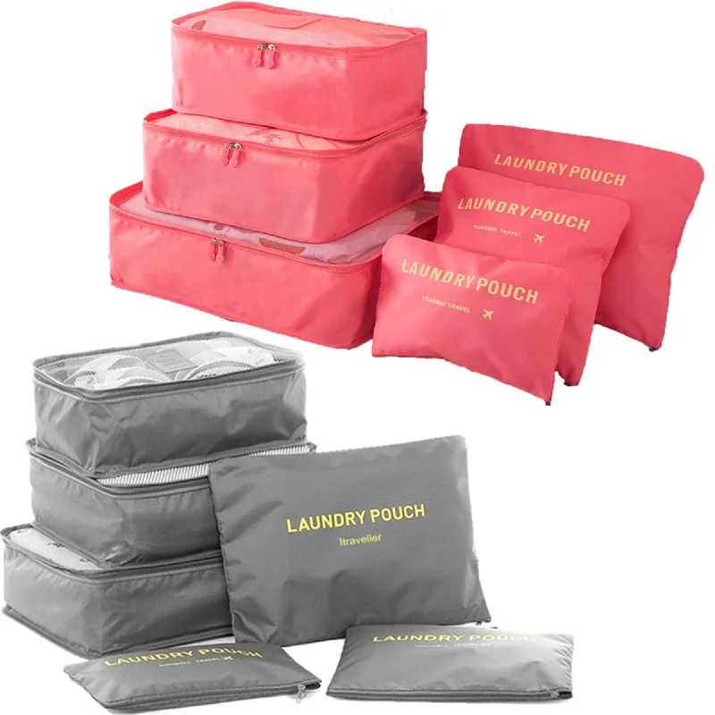 Packing Cubes 12 Pieces (2 Sets of 6) JuneBugz Light Weight Travel Cubes, Luggage/Suitcase Organizer with Laundry Bags| Space Saver Travel Accessory for Carry-on/Backpacks-Mellon Red/Gray Packing Cubes 12 Pieces (2 Sets of 6) JuneBugz Light Weight Travel Cubes, Luggage/Suitcase Organizer with Laundry Bags| Space Saver Travel Accessory for Carry-on/Backpacks-Mellon Red/Gray