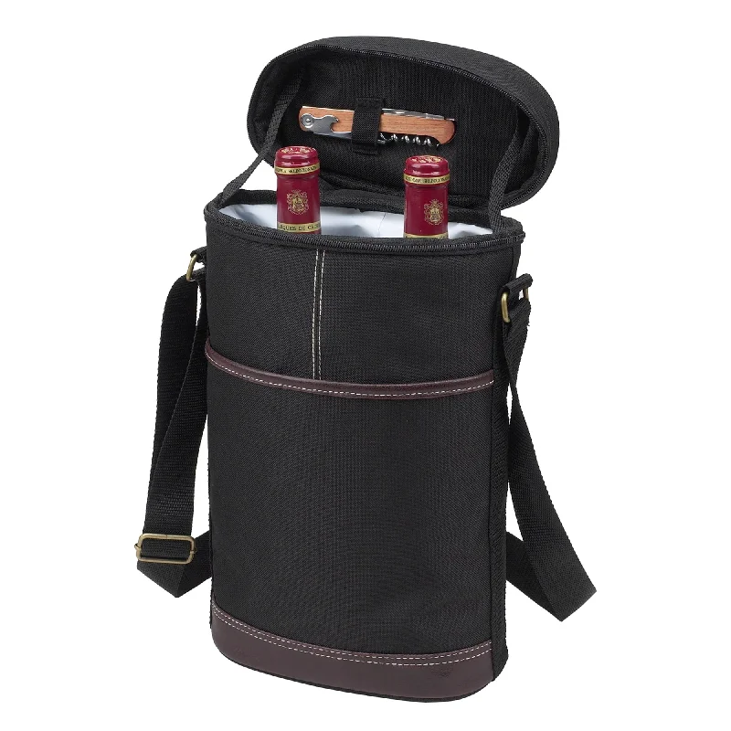Picnic at Ascot - Insulated 2 Bottle Travel Wine Tote with Corkscrew & Shoulder Strap -Black Picnic at Ascot - Insulated 2 Bottle Travel Wine Tote with Corkscrew & Shoulder Strap -Black