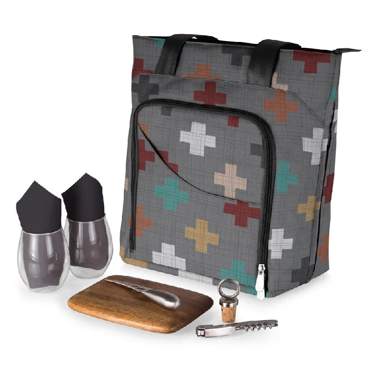Picnic Time Pixels Collection Sonoma Wine and Cheese Tote