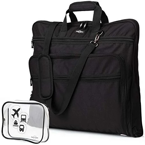 Prottoni 44-Inch Suit Carrier For Travel - Garment Suitcase With Toiletry Bag (Black + Clear Toiletry Bag, 44") Prottoni 44-Inch Suit Carrier For Travel - Garment Suitcase With Toiletry Bag (Black + Clear Toiletry Bag, 44")