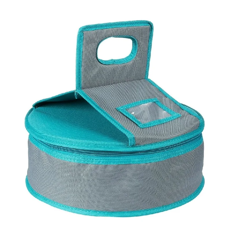 Round Insulated All-Purpose Thermal Casserole Food & Lunch Carrier, Teal & Grey