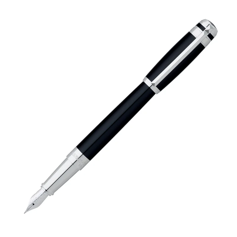 S. T. Dupont Line D Fountain Pen Black Lacquer/ Palladium with Ring Fine