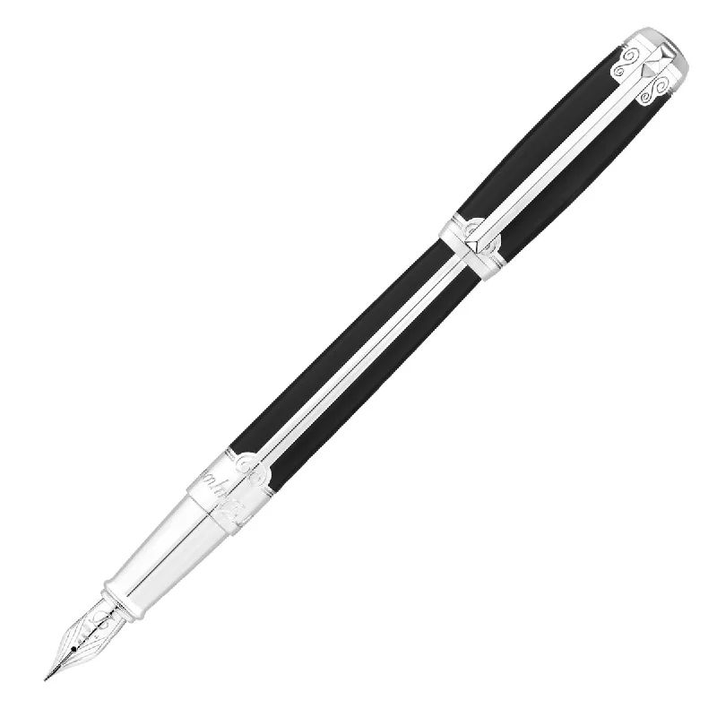 S. T. Dupont Line D Fountain Pen Black Lacquer with Palladium Placed Lacquer Fine