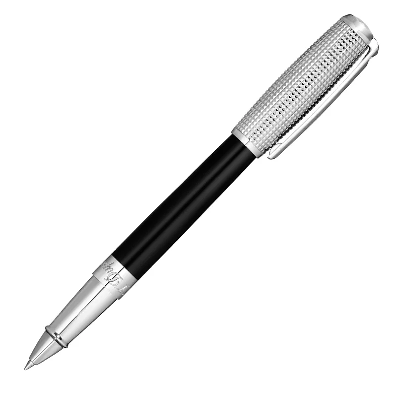 S. T. Dupont Line D Rollerball Pen Black Lacquer with Palladium Diamond Head