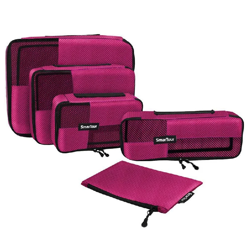 SmarTour packing cubes for travel - 4 Pieces luggage packing organizers with Shoe Bag (wine red 02) SmarTour packing cubes for travel - 4 Pieces luggage packing organizers with Shoe Bag (wine red 02)