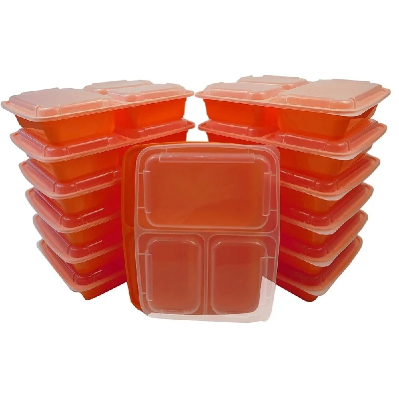 Table To Go 150-Pack Bento Lunch Boxes with Lids (3 Compartment/ 36 oz) (Orange)