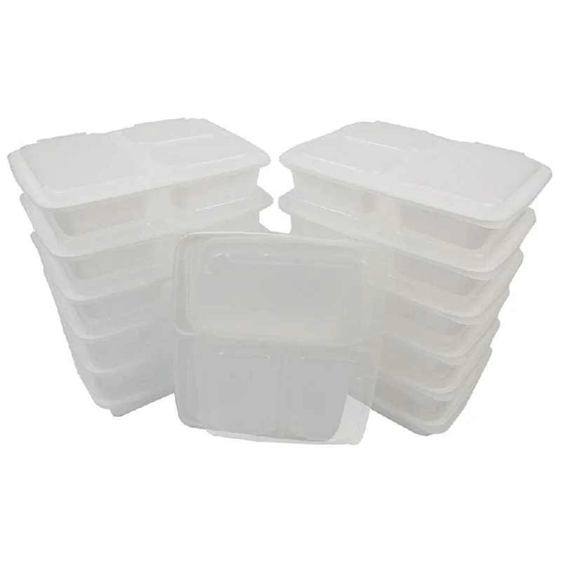 Table To Go 20-Pack Bento Lunch Boxes with Lids (3 Compartment/ 36 oz) , Freezer Safe Meal Prep Containers , (White) - White