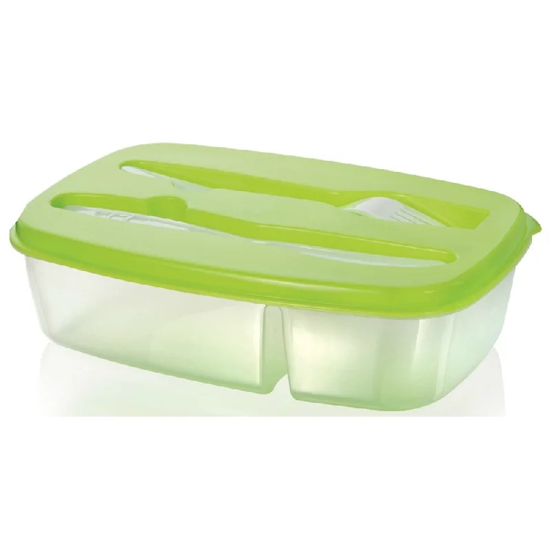 Two Compartment Plastic Lunch Box Set with Fork & Knife 8-Piece