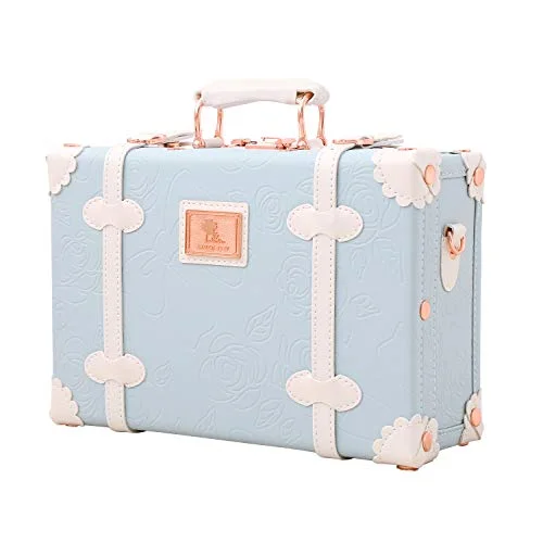 Unitravel 12inch Vintage Carry on Suitcase PU Leather Train Case with Combination Lock for Women (Embossed Blue) Unitravel 12inch Vintage Carry on Suitcase PU Leather Train Case with Combination Lock for Women (Embossed Blue)