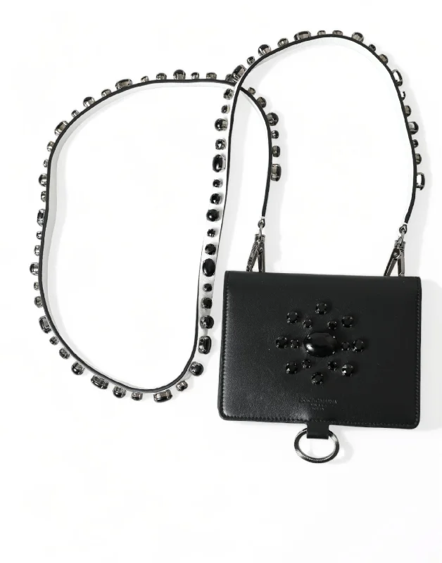 Eco-friendly money clips made from sustainable materialsDolce & Gabbana  Leather Crystal Embellished Card Holder Women's Wallet