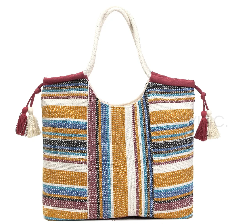 Waterproof Tote Bag in Yellow for Outdoor Activities in Wet WeatherAstrid Women Mustard Jacquard Cotton Rope Shoulder Bag With Tassels